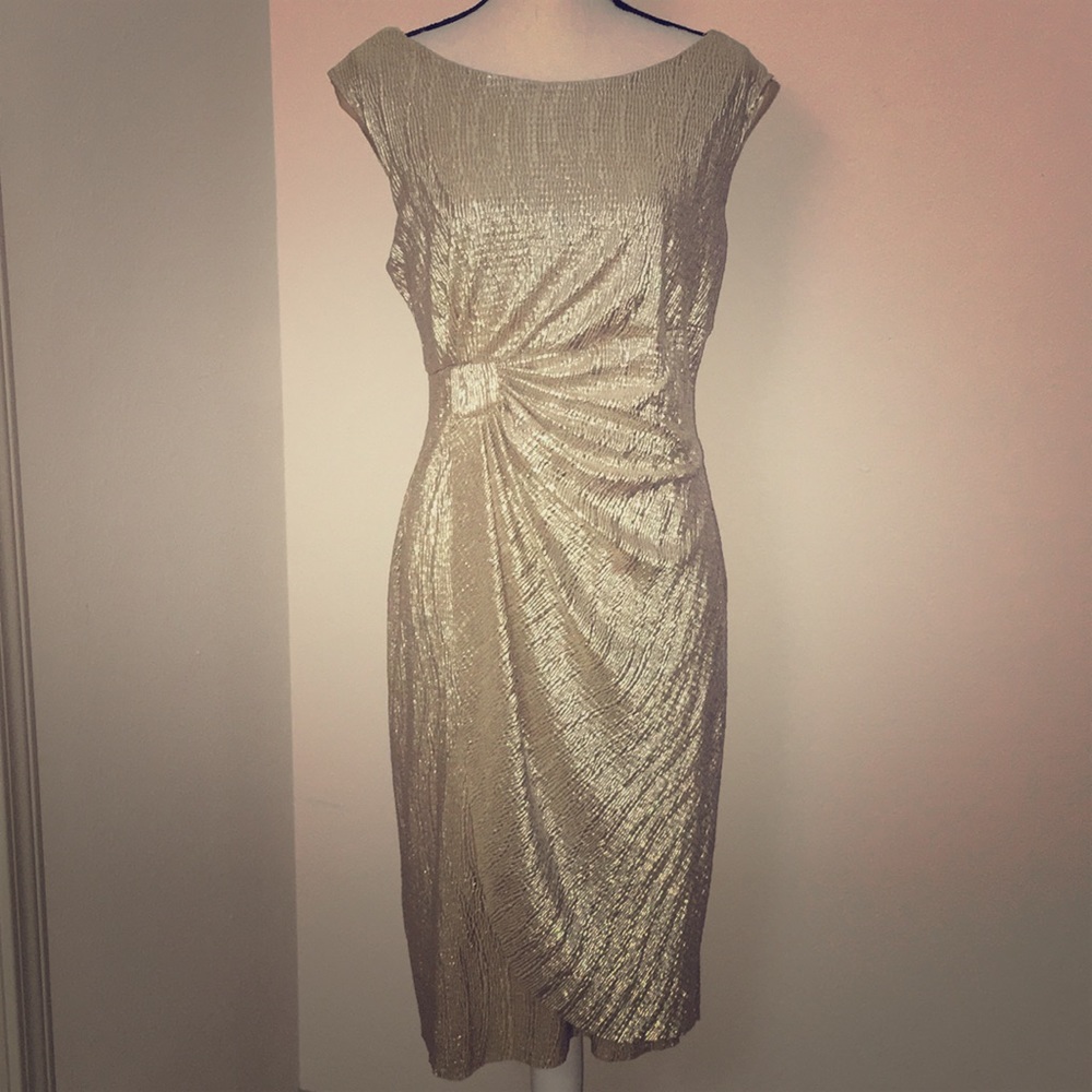 Metallic Gold Faux Wrap Dress